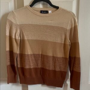 The Children's Place Boys long sleeve crew neck Beige and Brown Striped Sweater